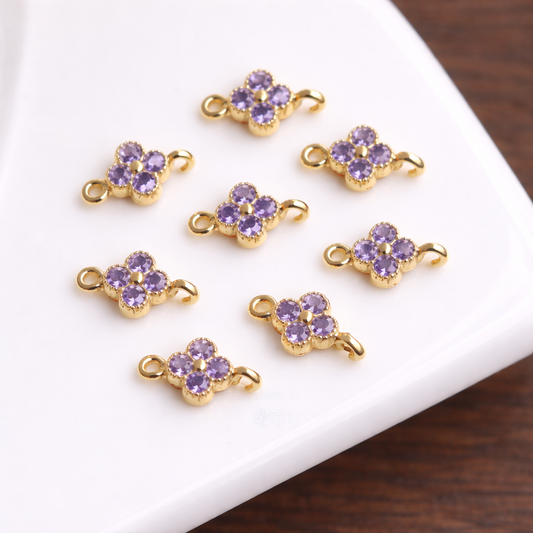 SS 3091 Purple zircon Connector 14k gold plated ( 10*6 mm ) Anti tarnish ( 1 pc )