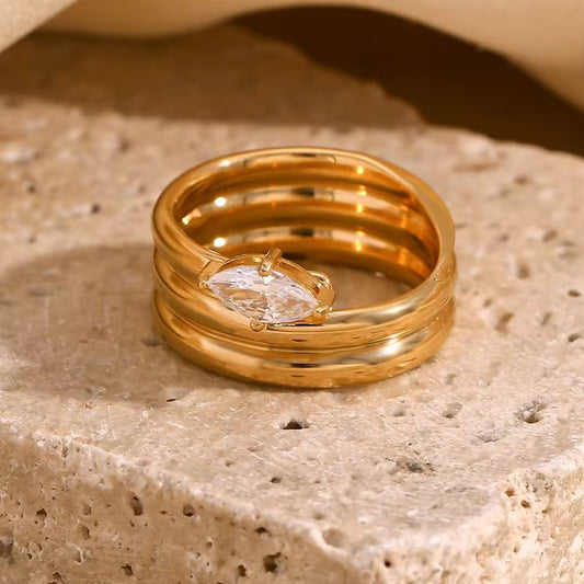 SJ 430 Multilayer Diamond Zircon Minimalistic Ring ( Size 8 ) - Premium 18k Gold PVD plated stainless steel - Anti tarnish - Wholesale