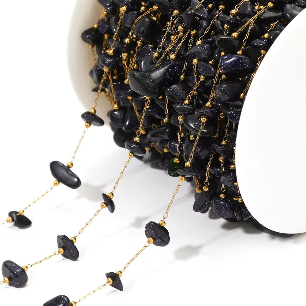 CN 42 Black shiny gemstone crystal 18k gold PVD plated Stainless steel chain ( 1 feet ) Anti tarnish