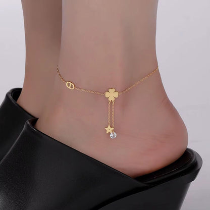 SJ 790 Four leaf clover Dainty Anklet - 18k Gold PVD plated stainless steel - Anti tarnish