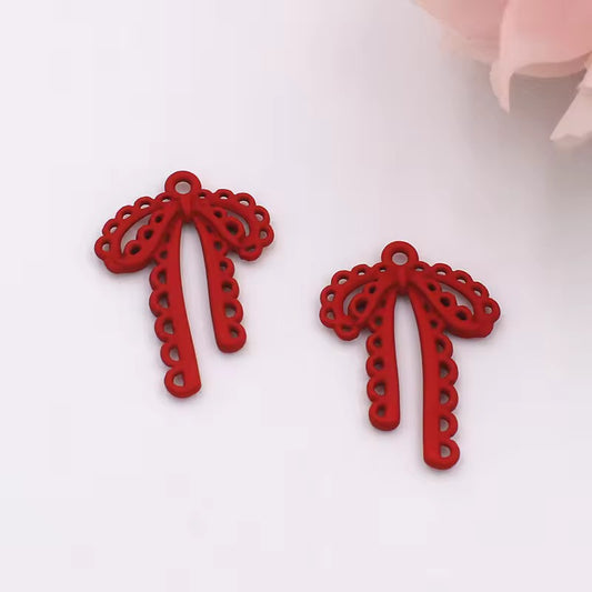 BBB 342 (b) Red Bow Spray painted Charm ( 1 pc ) High Quality Alloy ( 28:20 mm )