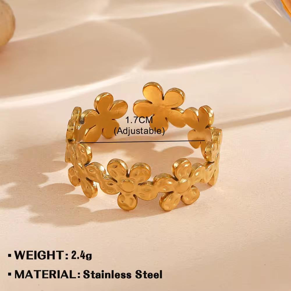 RSJ18D floral ring adjustable -  18k Gold PVD plated 316 stainless steel - Anti tarnish