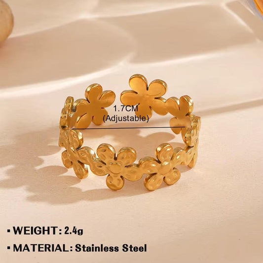 RSJ18D floral ring adjustable -  18k Gold PVD plated 316 stainless steel - Anti tarnish