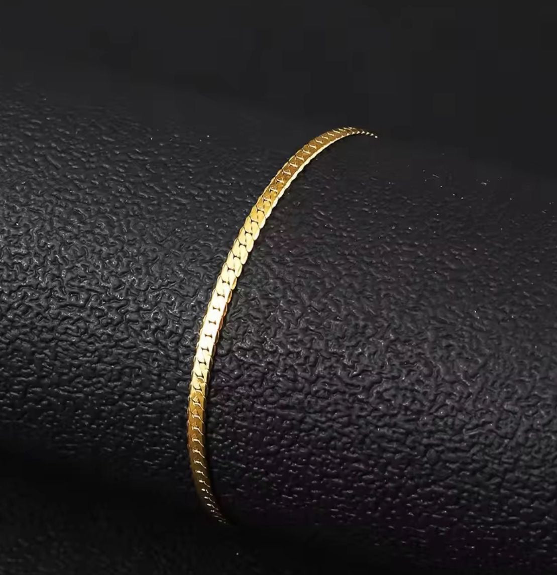 SJ 584 modern snake chain bracelet 2mm - 18k Gold PVD plated stainless steel - Anti tarnish