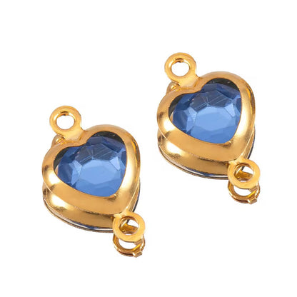 SS 2715 Light Icy Blue Heart Zircon Double loop connector - 18k Gold plated 316 stainless steel ( 1 pc ) Anti tarnish ( 7.5 * 12 mm )