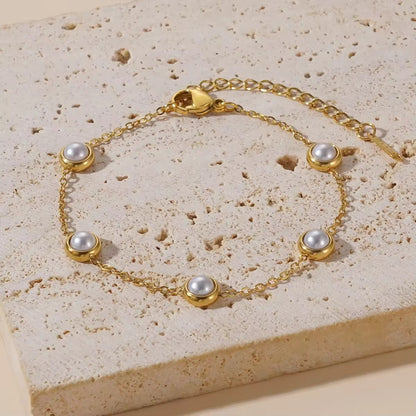 BSJ24A Pearl dainty Bracelet - 18k gold PVD plated