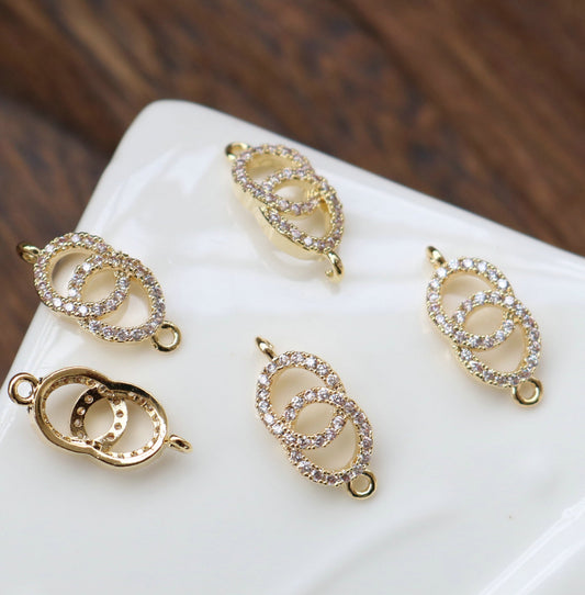 SS 875 Double circle zircon gold plated connector ( 1 pc )Anti tarnish