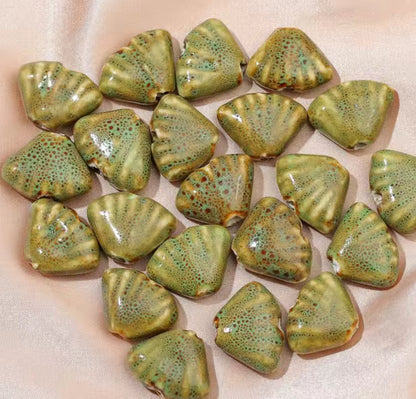 PCB14 Fan Shell Porcelian Ceramic bead ( 1 pc ) High Shine ( 18:23 mm )