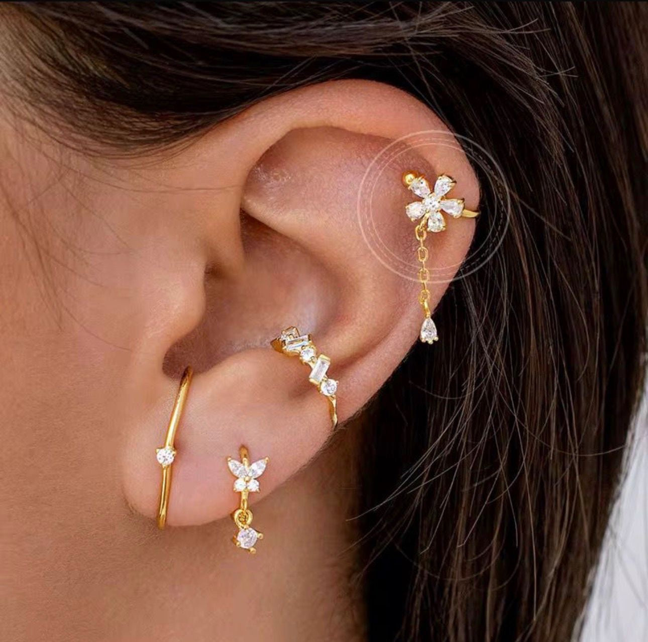 MSJ01I - 4 piece Zircon Earring stack stud set - 18k Gold PVD plated - Anti tarnish