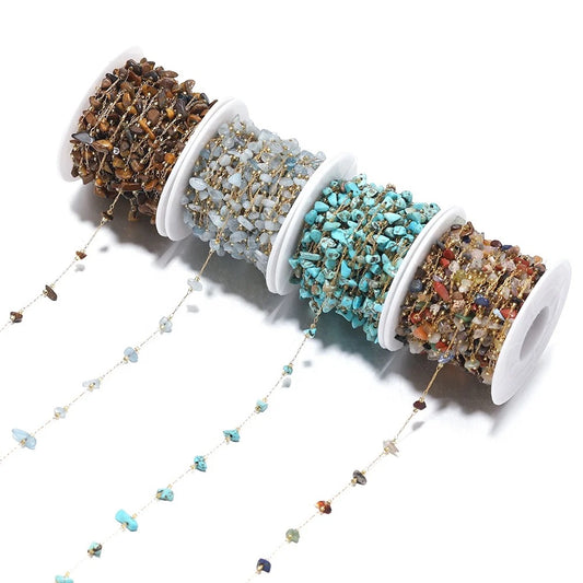 DIYS279 Polychromatic Gemstone crystal Gold Chain ( 1 feet ) PVD Plated