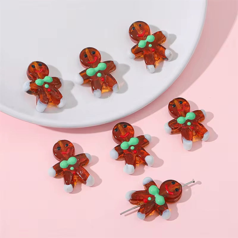 BBB 254 (b) Ginger bread man Christmas Hand painted glass bead ( 1 pc ) Big Lampwork Bead ( 24:28 mm )