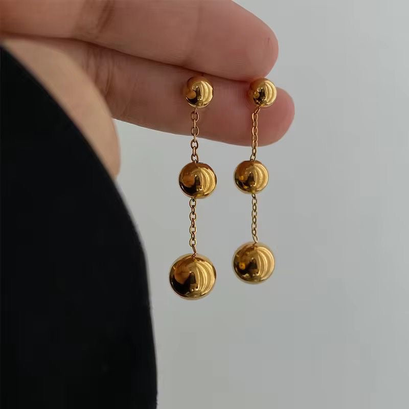 SJ 638 Solid bead Tassel stud Earring - 18k Gold PVD plated stainless steel - Anti tarnish