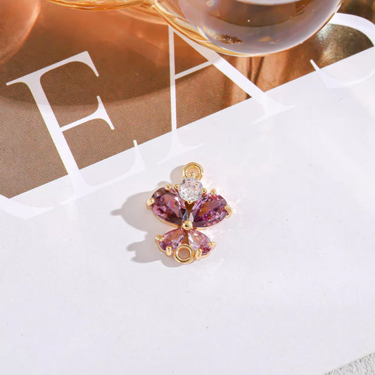 BBB 378 (d) Purple Butterfly Charm 14k gold plated Zircon crystal  ( 1 pc ) Anti tarnish