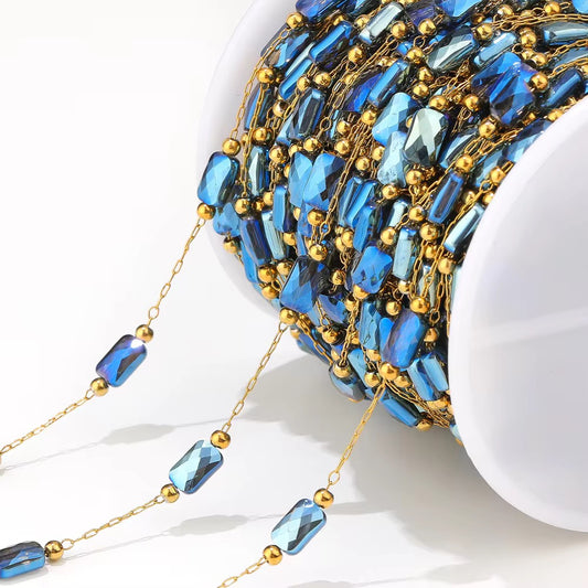 DIYS194 Holographic Pearly Grid Square Bead Chain ( 1 feet ) 18k Gold PVD