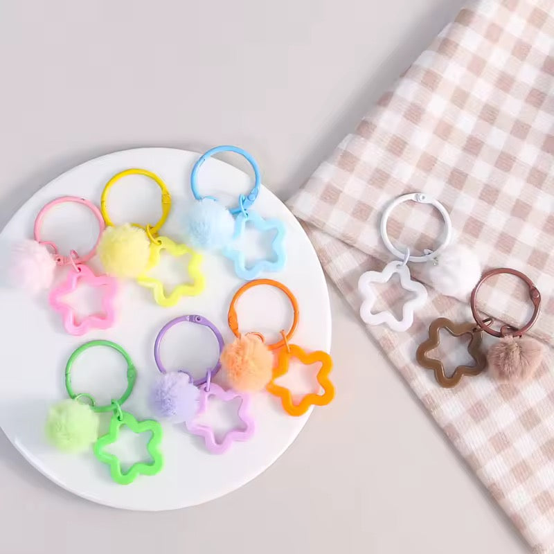 BBB 271 (d) Pink Star Keychain with Fur Ball - Keyring Clasp( 1 pc ) ( 3:3:2 cm )