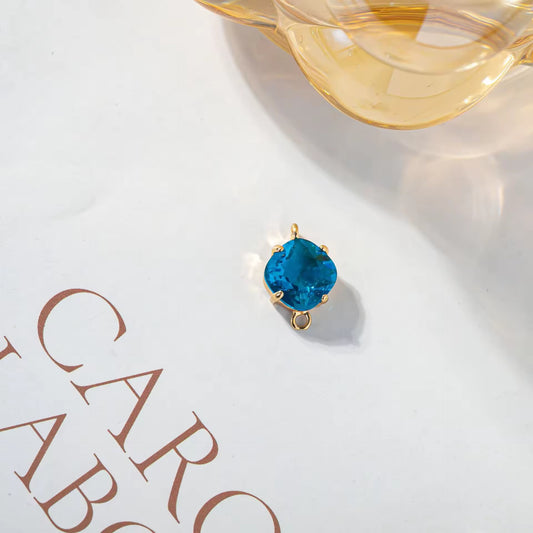 BBB 204 (D) Sea Blue square Zircon Connector 14k gold plated ( 1 pc ) - anti tarnish