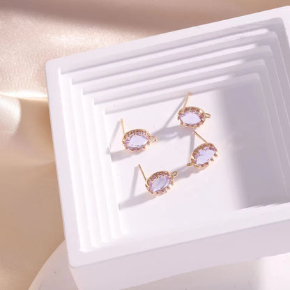 ZS03B Light Purple Faceted Oval Zircon stud 18k gold plated ( 2 pc ) - anti tarnish