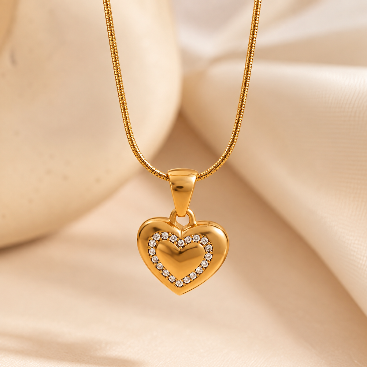 NSJ47B Amora Halo Heart Necklace 18k Gold PVD plated