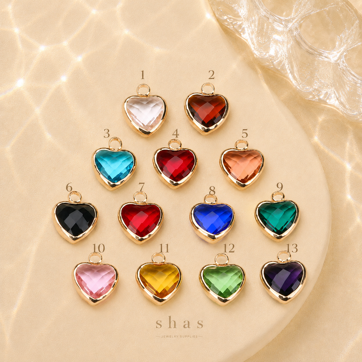 GPC16C Heart Zircon Charm ( 1 pc ) 14k gold plated crystal