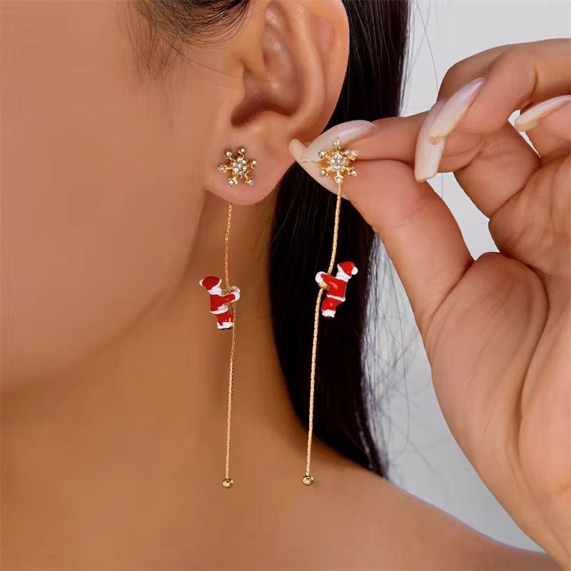ESJ08F Cute Movable Sandra Claus Tassel Earring - 18k Gold plated Alloy - Anti tarnish