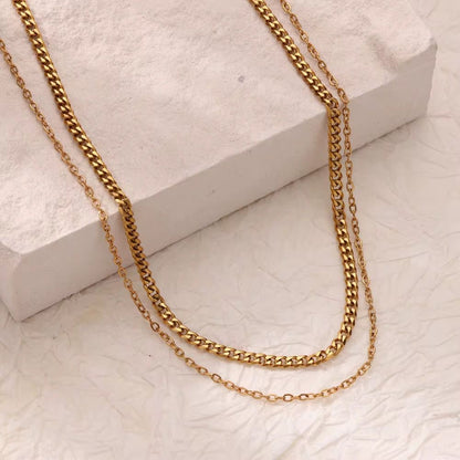NSJ18C minimalistic dainty double layer necklace  - 18k Gold PVD plated 316 stainless steel - Anti tarnish