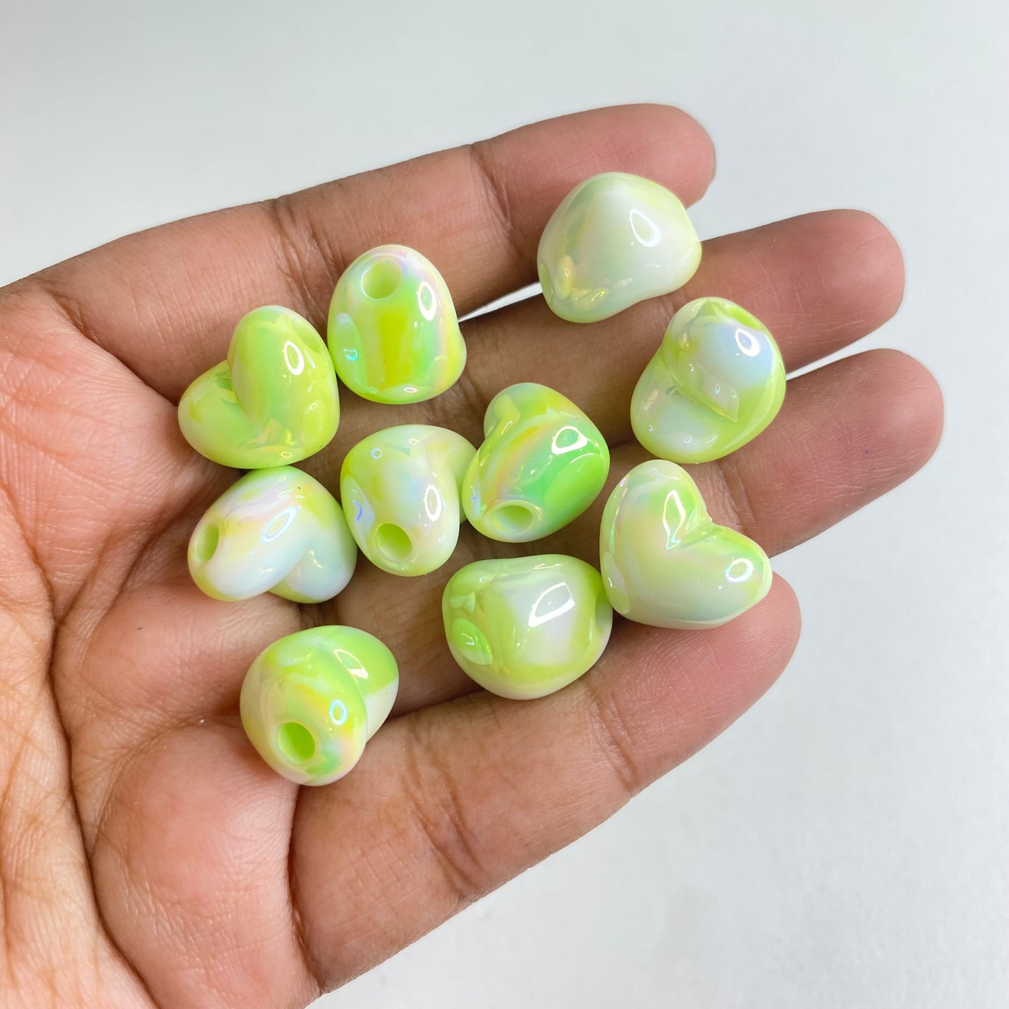 BBB 284 (f) Green Heart dual Tone Luminous Shiny  Bead ( 1 pc ) UV Plated Acrylic ( 12 mm )