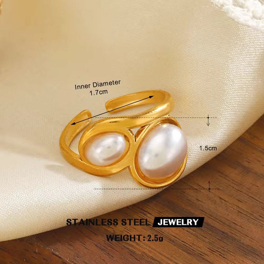 SJ 1106 Pearl Ring Adjustable - 18k Gold PVD plated stainless steel - Anti tarnish