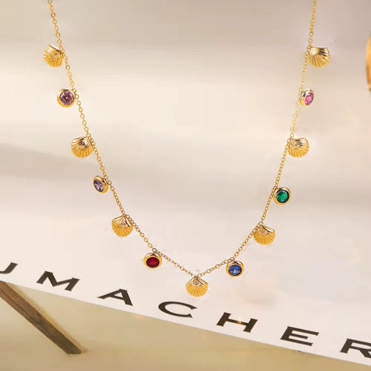 SJ 922 Zircon Shell Necklace - 18k Gold - 18k Gold PVD plated stainless steel - Anti tarnish