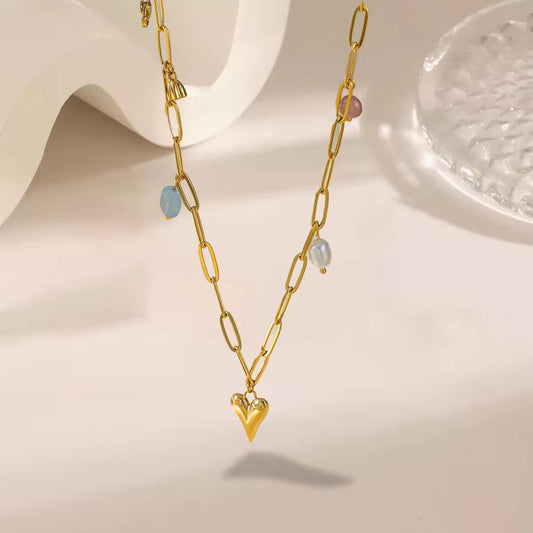 NSJ44B Sweetheart Charms Paperclip Necklace 18k Gold PVD plated
