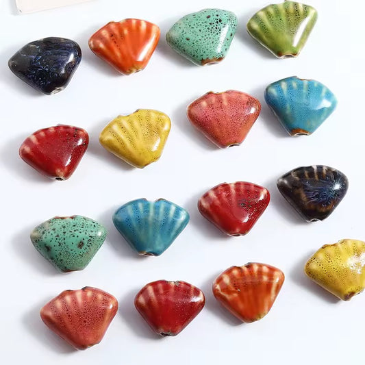 PCB14 Fan Shell Porcelian Ceramic bead ( 1 pc ) High Shine ( 18:23 mm )