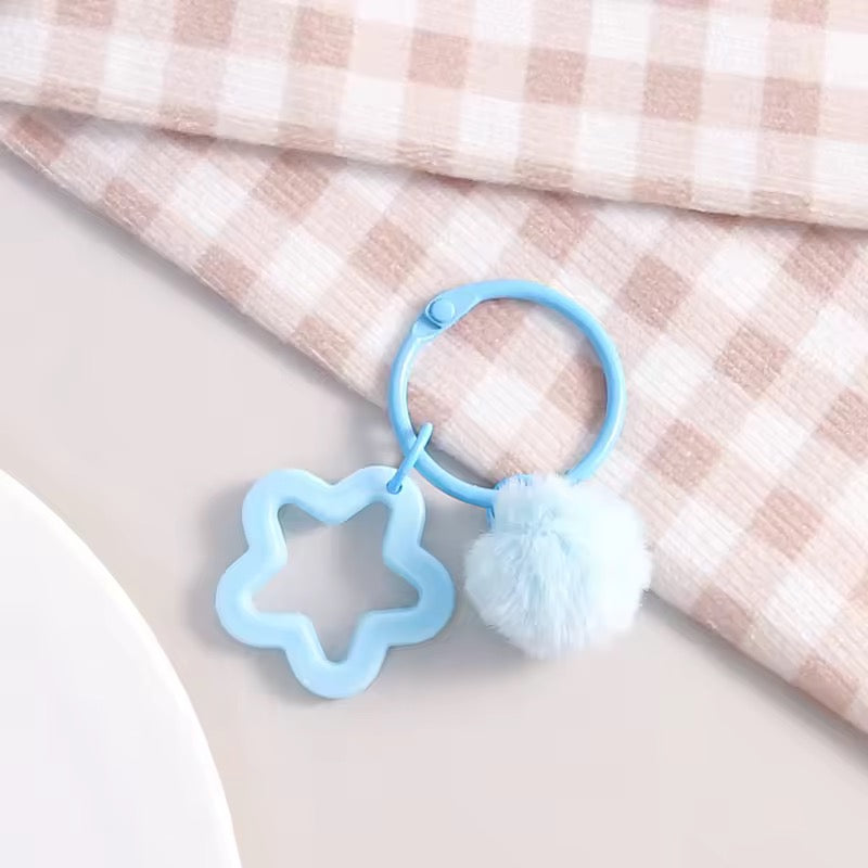 BBB 271 (h) Light Blue Star Keychain with Fur Ball - Keyring Clasp( 1 pc ) ( 3:3:2 cm )