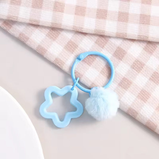 BBB 271 (h) Light Blue Star Keychain with Fur Ball - Keyring Clasp( 1 pc ) ( 3:3:2 cm )