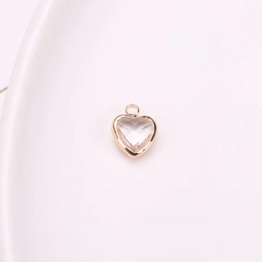 SS 2684 Clear white Heart 14k gold plated Zircon crystal charm ( 1 pc ) Anti tarnish ( 6 mm )