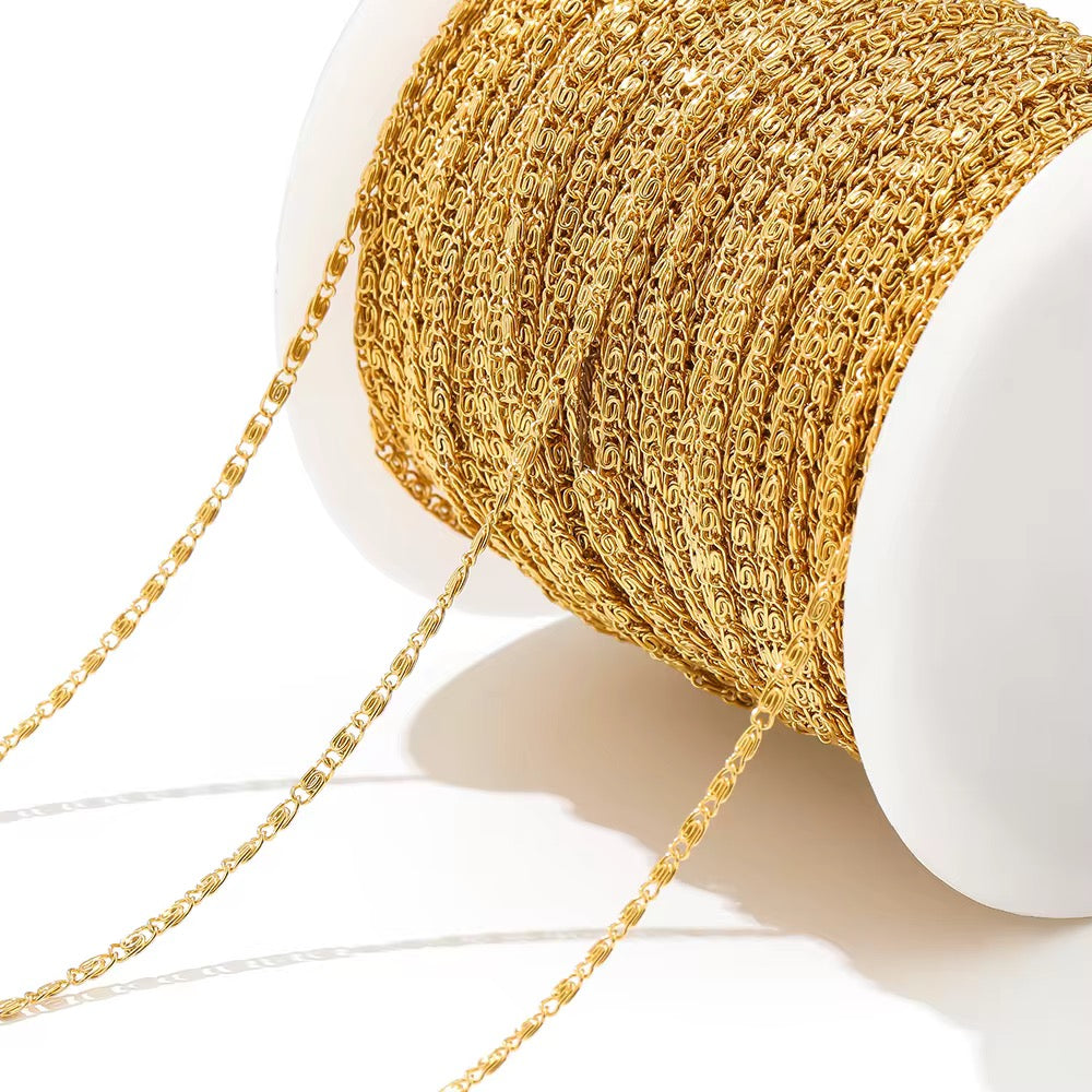 CN 377 Textured Link Chain 18k Gold PVD plated 316 Stainless steel ( 1 feet ) Anti tarnish ( 2 mm )