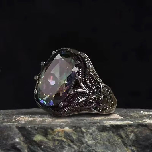 SJ 1037 Vintage Holographic Chunky Ring - stainless steel - Anti tarnish