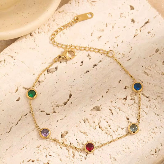 SJ 842 Colourful Zircon dainty bracelet - 18k Gold PVD plated stainless steel - Anti tarnish