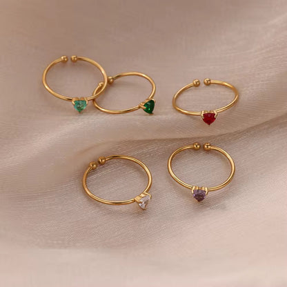 RSJ05B Zircon heart ring adjustable - 18k Gold PVD plated 316 stainless steel - Anti tarnish