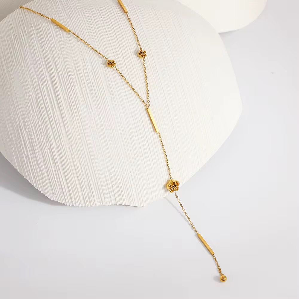 SJ 1129 Floral Pointed Star Y Necklace - 18k Gold PVD plated stainless steel - Anti tarnish