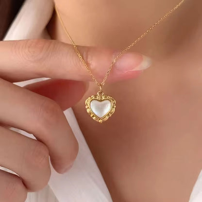 NSJ49C Love Heart white shell Necklace - 18k Gold PVD plated