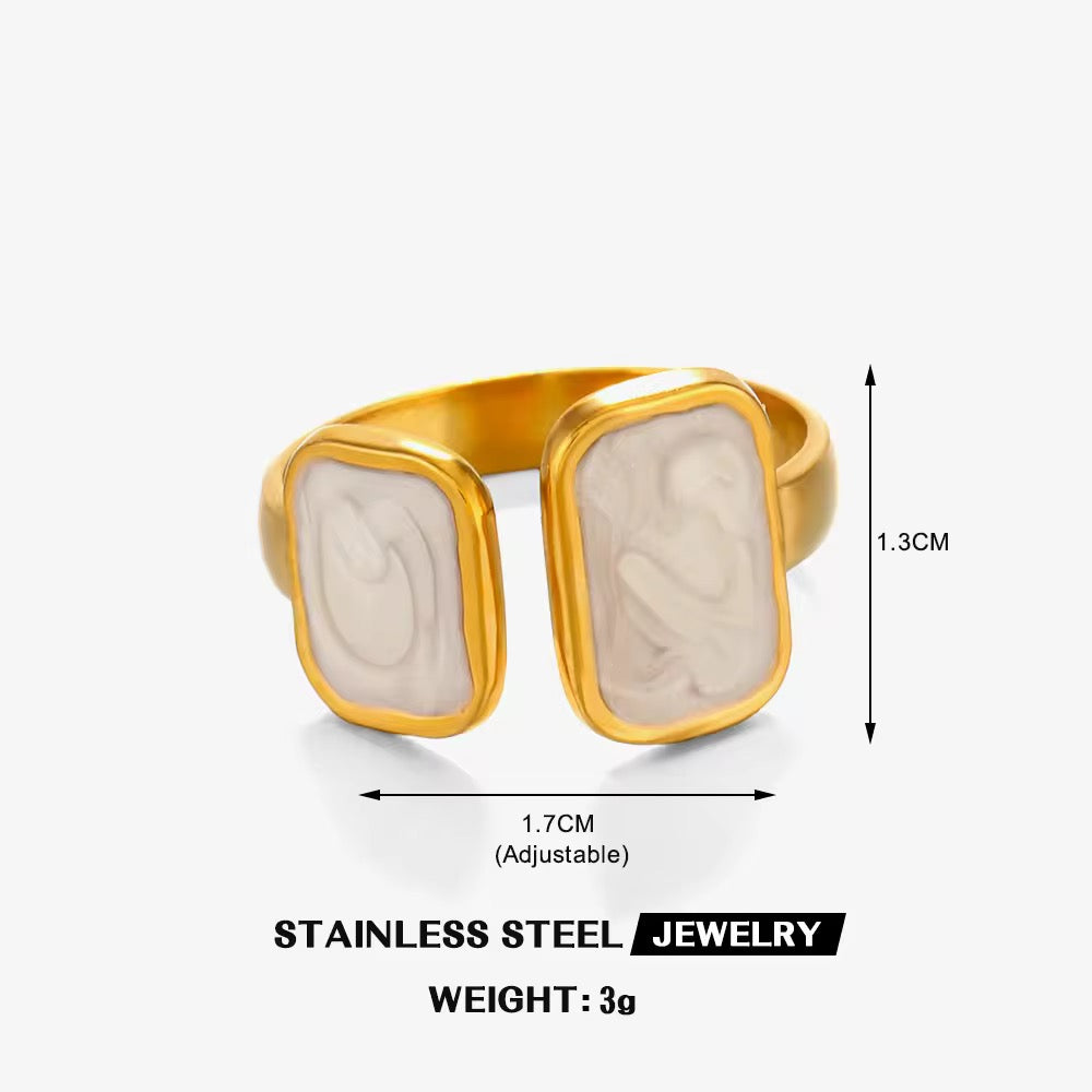 SJ 439 Modern White Enamel Ring Adjustable - 18k Gold PVD plated stainless steel - Anti tarnish - Wholesale