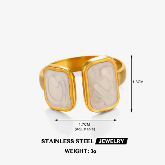 RSJ04B Modern White Enamel Ring Adjustable - 18k Gold PVD plated 316 stainless steel - Anti tarnish