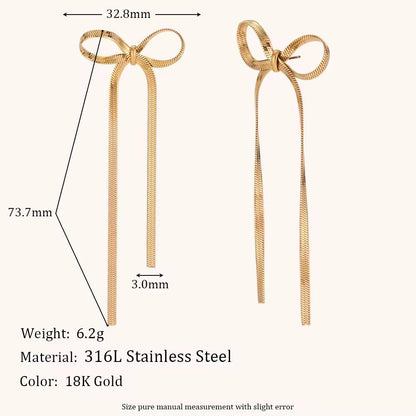 ESJ11E Snake chain Bow silver stud earrings - 18k Gold PVD plated 316 stainless steel - Anti tarnis