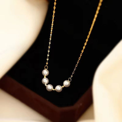 NSJ09C Minimalistic Pearl Lip chain Necklace - 18k Gold PVD plated 316 stainless steel - Anti tarnish