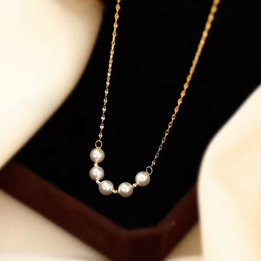 SJ 742 Minimalistic Pearl Lip chain Necklace - 18k Gold PVD plated stainless steel - Anti tarnish