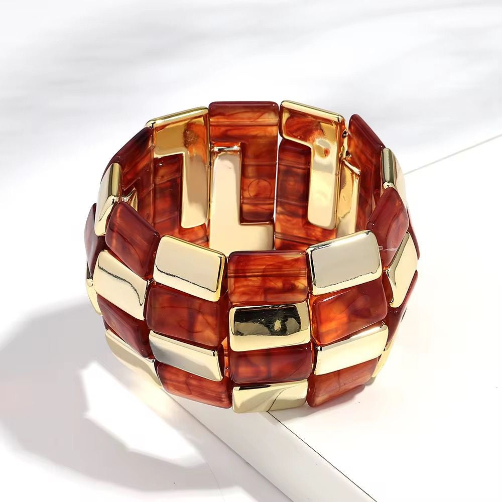 SJ 629 Amber Marble Spliced Geometric Resin Bead Bracelet - Anti tarnish