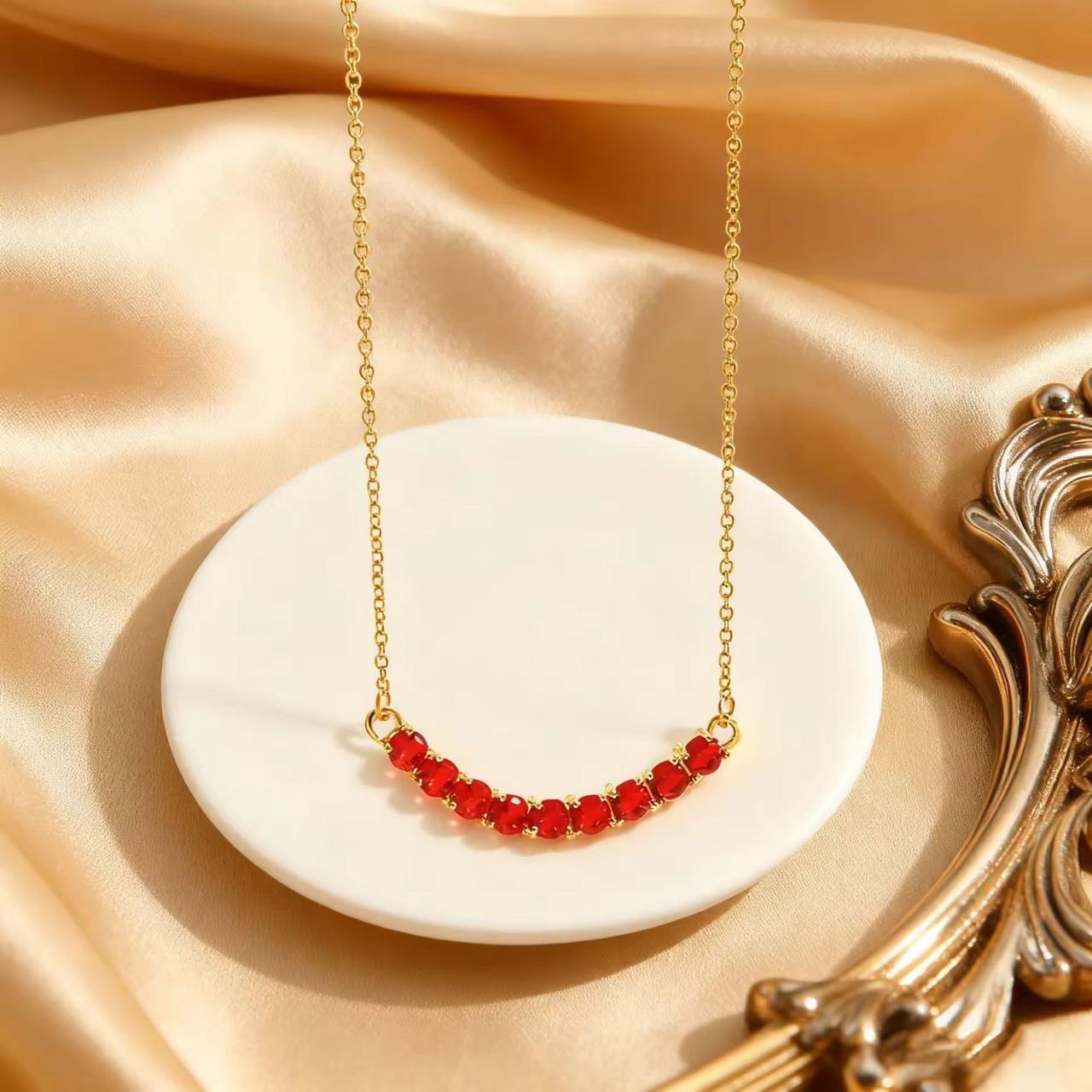 NSJ29B Red zircon Necklace  - 18k Gold PVD plated