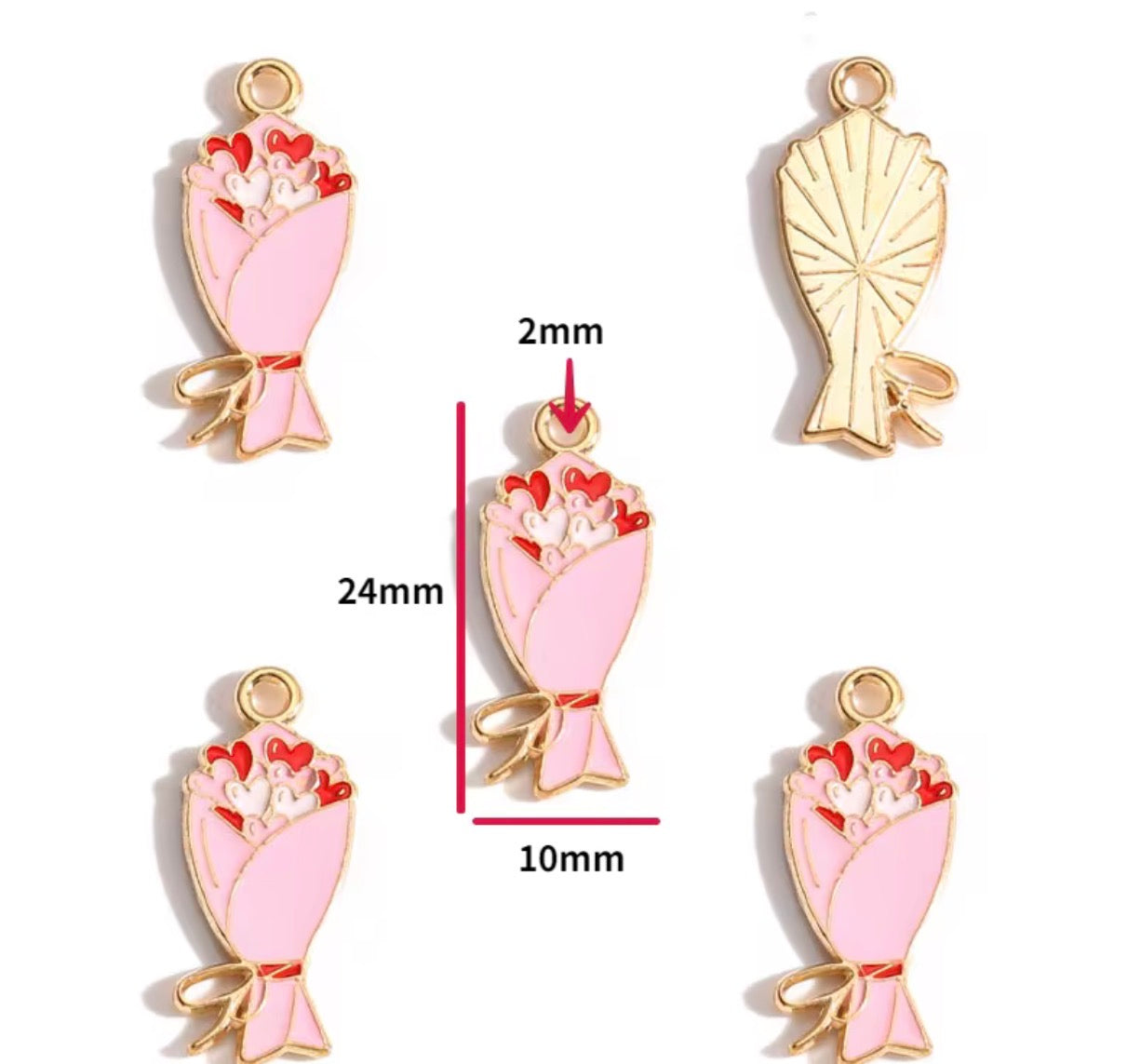 BBB 394 (j) Bouquet Pink Enamel Charm ( 1 pc ) High Quality Shine