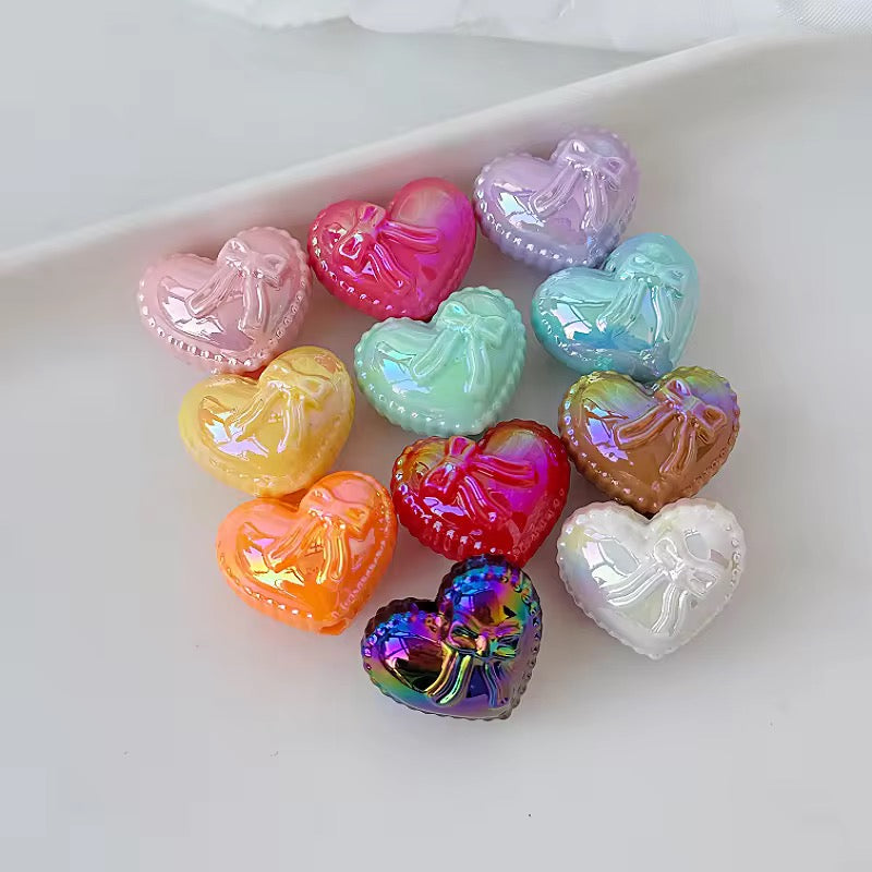 AB04 Ribbon Heart Luminous Bead ( 1 pc ) UV Plated Acrylic ( 17:20 mm )