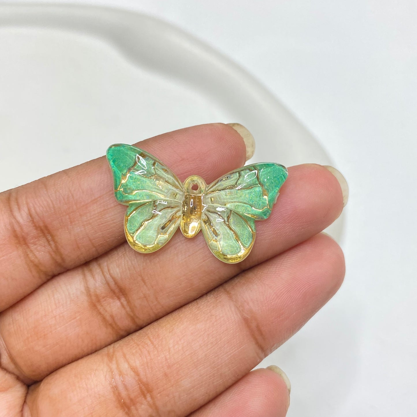 AC 1917 green butterfly Luminous shiny Acrylic bead ( 1 pc )