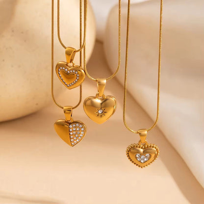 NSJ47B Amora Halo Heart Necklace 18k Gold PVD plated